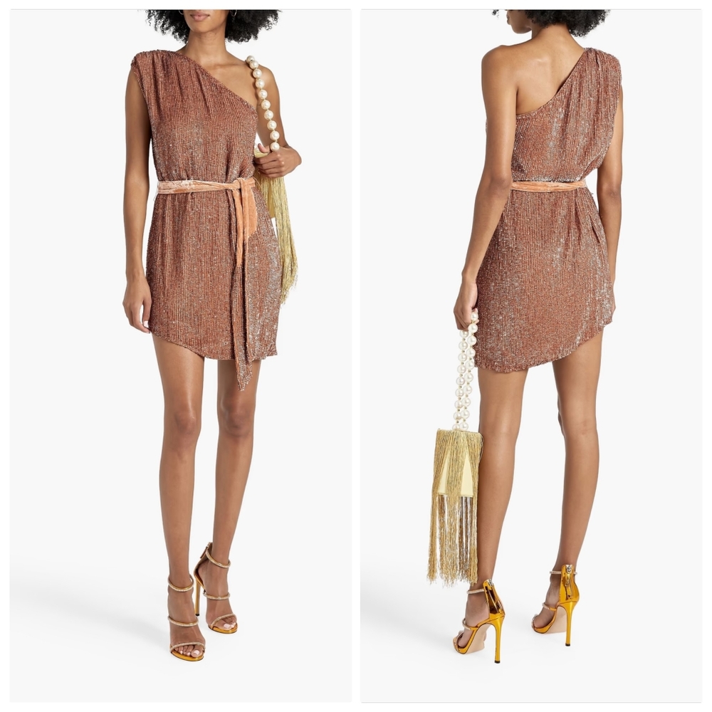 Retrofete One-Shoulder Mini Dress in Rose Gold